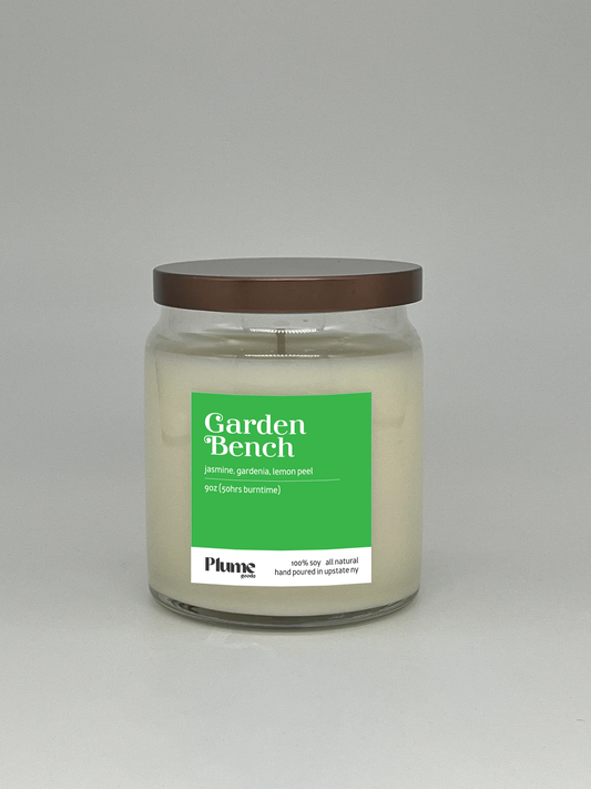 luxury bookstore soy candle garden bench